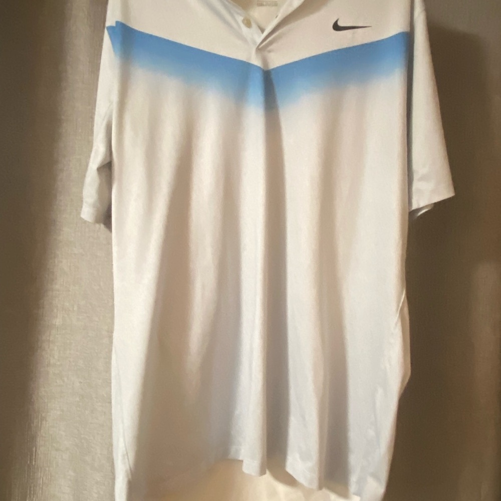 Nike Blue and White Polo Shirt with Gradient Design